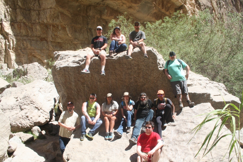 geology trip geology club group photo on boulder in big bend canyon